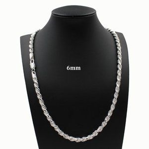 Real SOLID 925 Sterling Silver 6mm 24" Diamond Cut Rope Chain Necklace